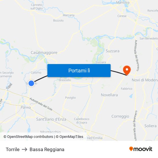 Torrile to Bassa Reggiana map