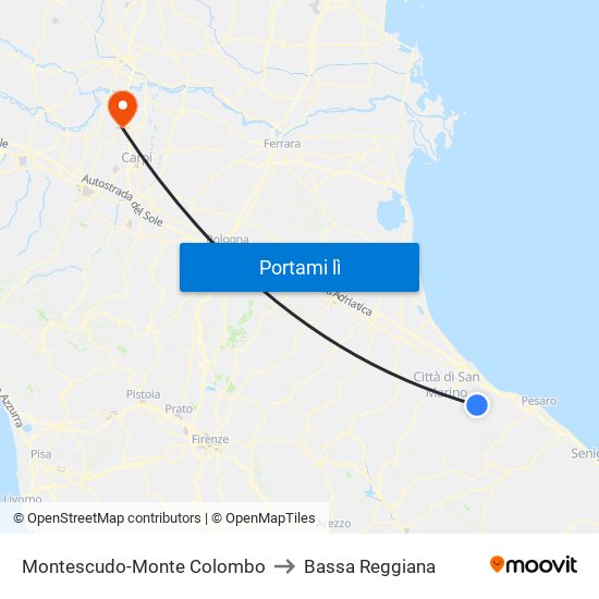 Montescudo-Monte Colombo to Bassa Reggiana map