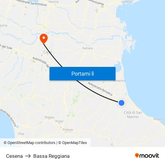 Cesena to Bassa Reggiana map