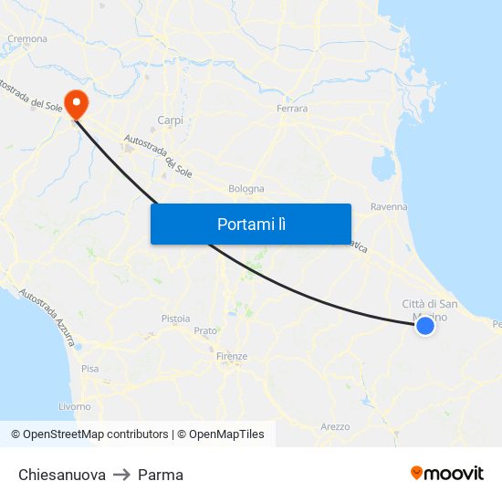 Chiesanuova to Parma map