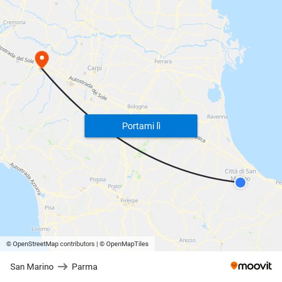 San Marino to Parma map