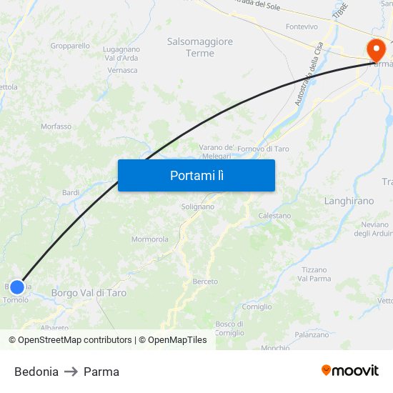 Bedonia to Parma map