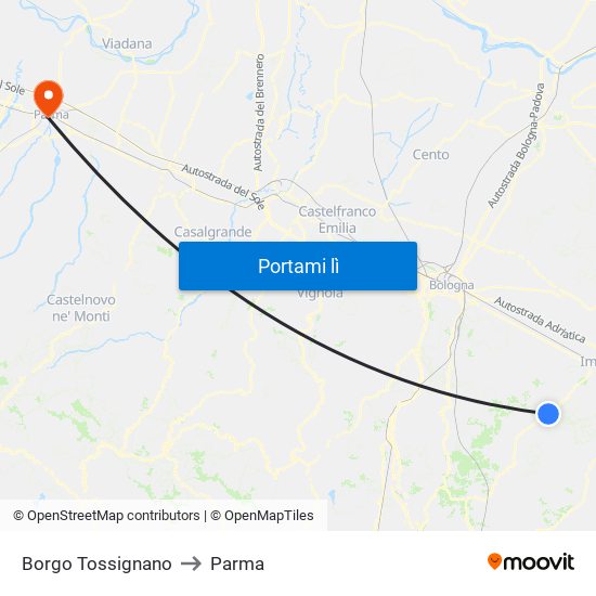 Borgo Tossignano to Parma map