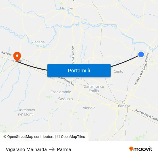 Vigarano Mainarda to Parma map