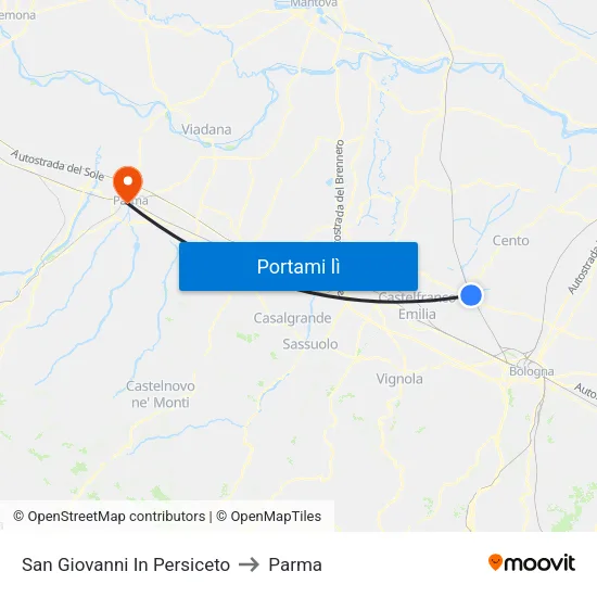 San Giovanni In Persiceto to Parma map