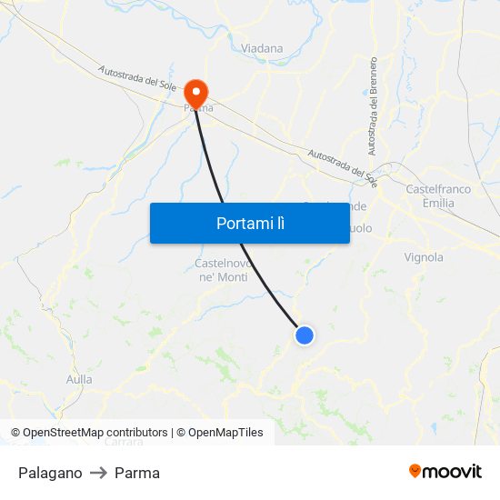 Palagano to Parma map