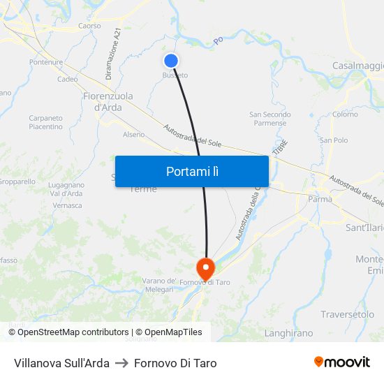 Villanova Sull'Arda to Fornovo Di Taro map