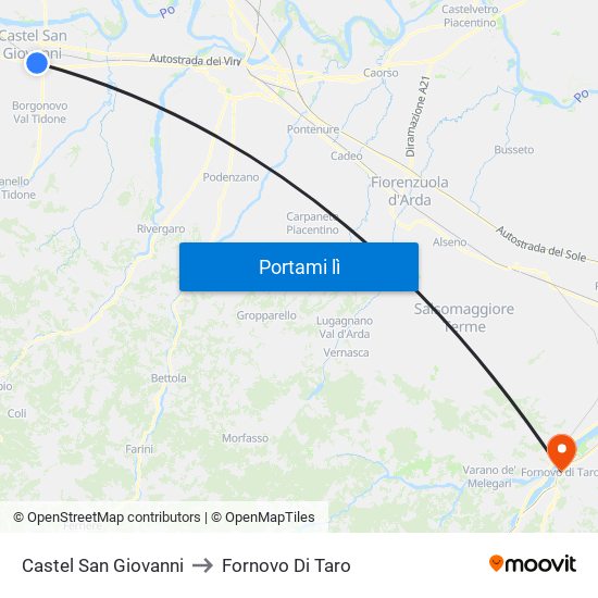 Castel San Giovanni to Fornovo Di Taro map