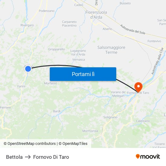Bettola to Fornovo Di Taro map