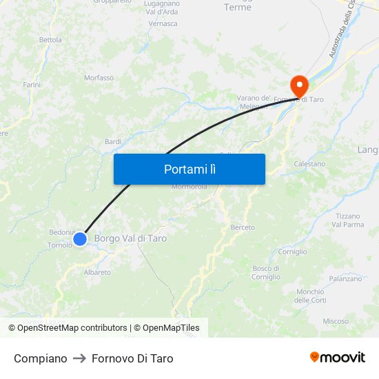 Compiano to Fornovo Di Taro map