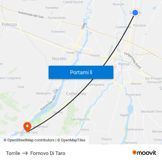 Torrile to Fornovo Di Taro map