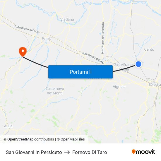 San Giovanni In Persiceto to Fornovo Di Taro map