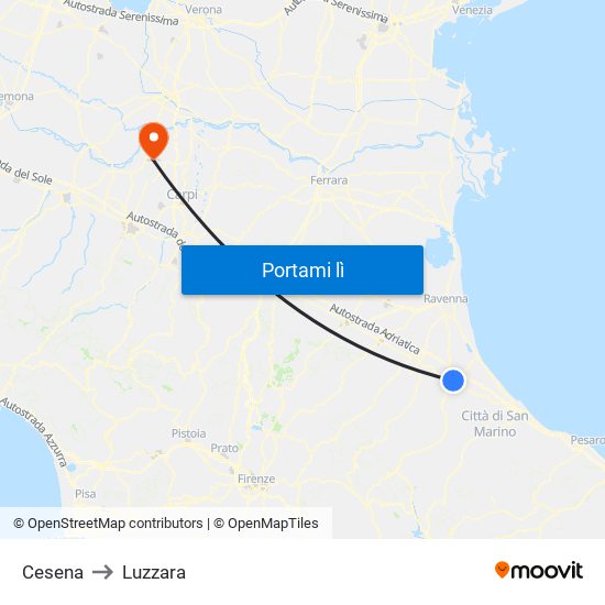 Cesena to Luzzara map