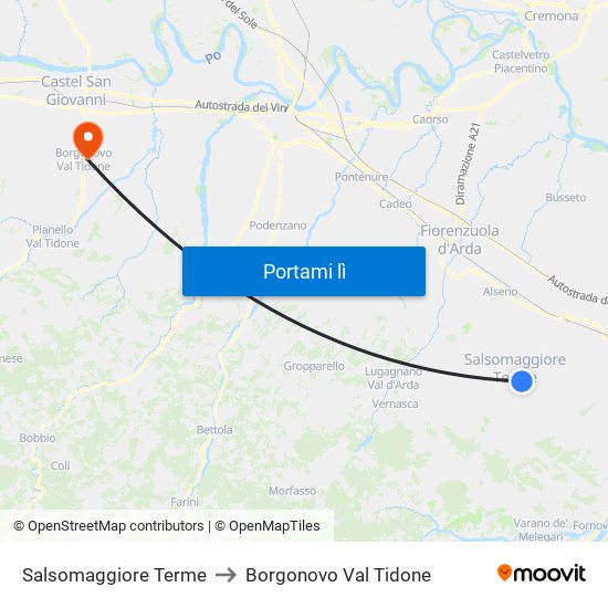 Salsomaggiore Terme to Borgonovo Val Tidone map