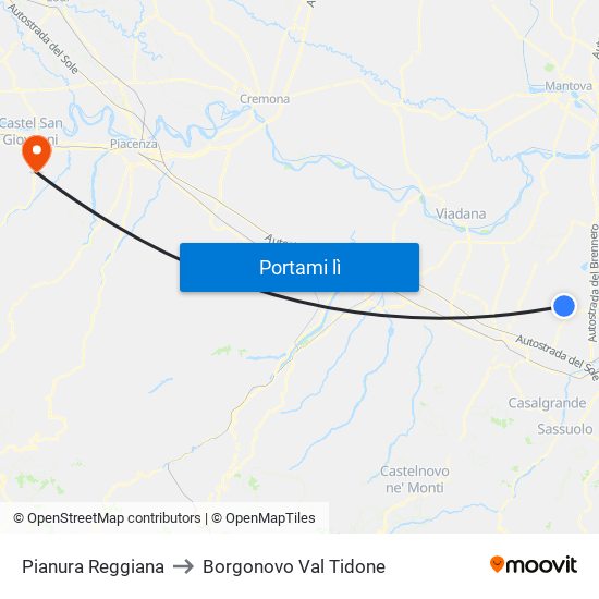 Pianura Reggiana to Borgonovo Val Tidone map