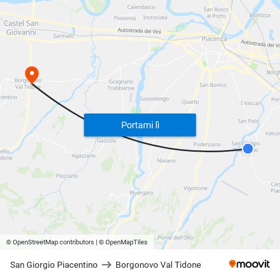 San Giorgio Piacentino to Borgonovo Val Tidone map