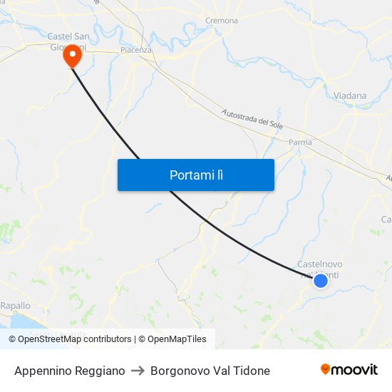 Appennino Reggiano to Borgonovo Val Tidone map