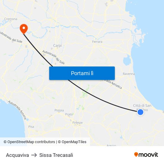 Acquaviva to Sissa Trecasali map