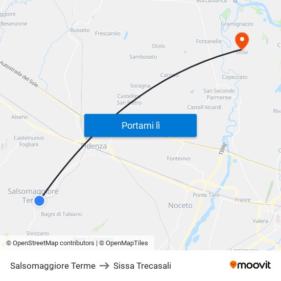 Salsomaggiore Terme to Sissa Trecasali map