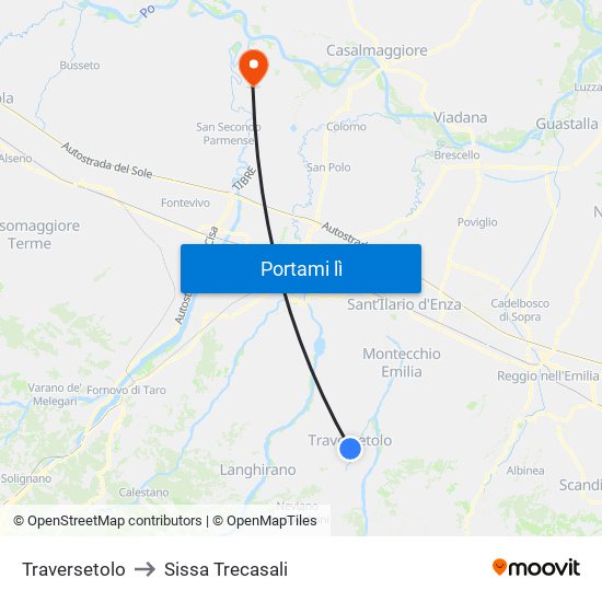 Traversetolo to Sissa Trecasali map