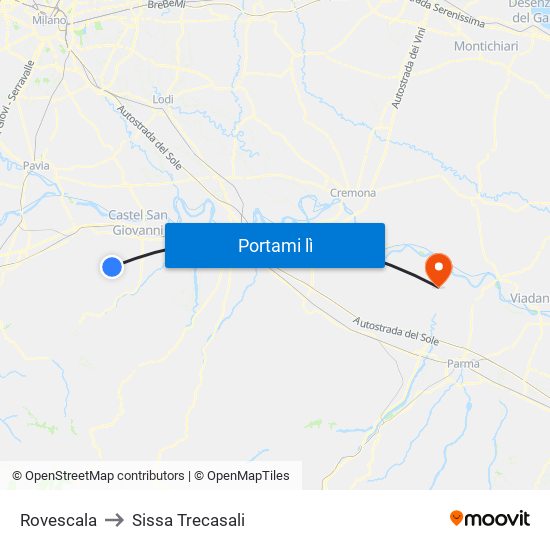 Rovescala to Sissa Trecasali map