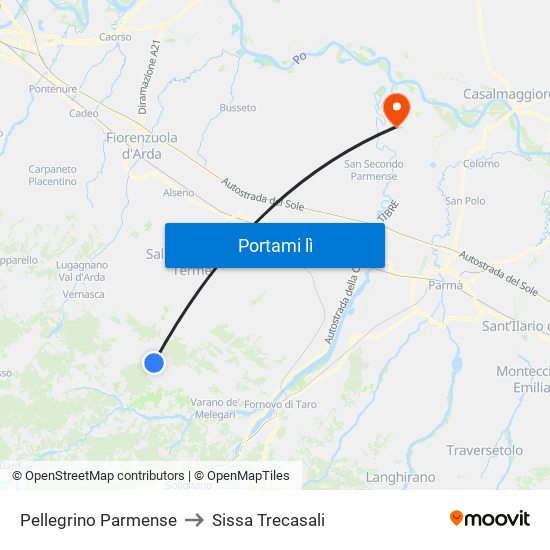 Pellegrino Parmense to Sissa Trecasali map