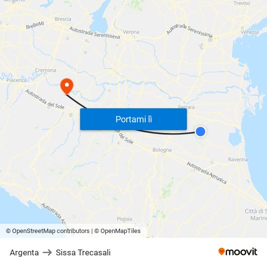 Argenta to Sissa Trecasali map