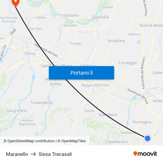 Maranello to Sissa Trecasali map