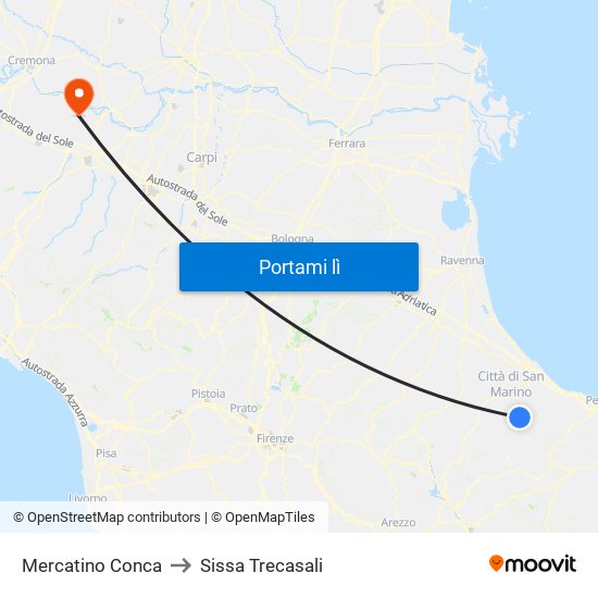 Mercatino Conca to Sissa Trecasali map