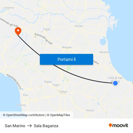 San Marino to Sala Baganza map