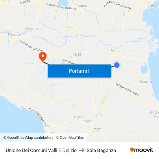 Unione Dei Comuni Valli E Delizie to Sala Baganza map