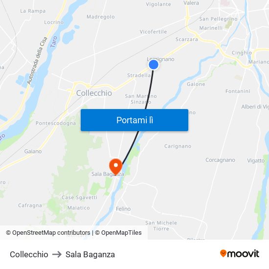 Collecchio to Sala Baganza map