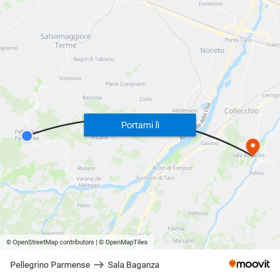 Pellegrino Parmense to Sala Baganza map