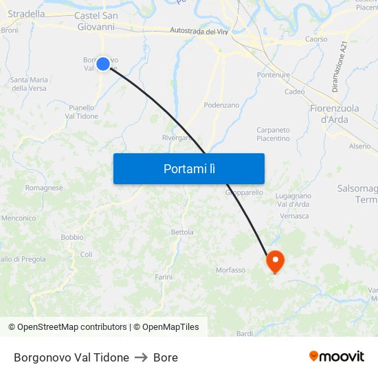 Borgonovo Val Tidone to Bore map