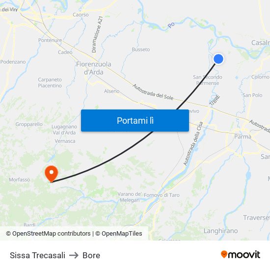 Sissa Trecasali to Bore map