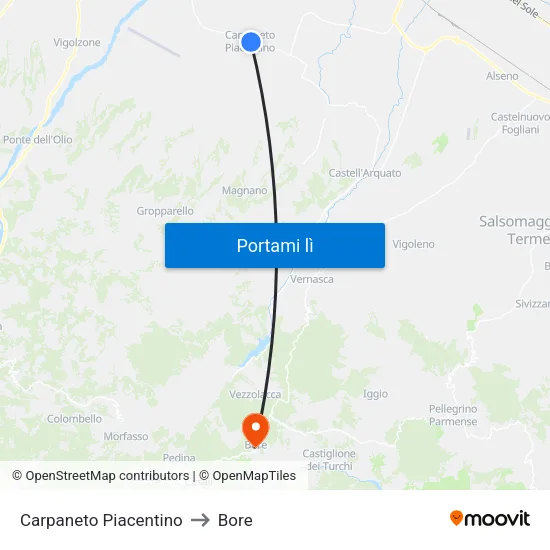 Carpaneto Piacentino to Bore map