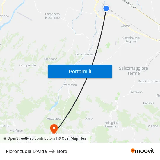 Fiorenzuola D'Arda to Bore map