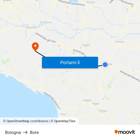 Bologna to Bore map