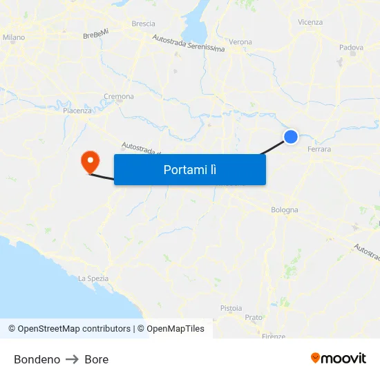 Bondeno to Bore map