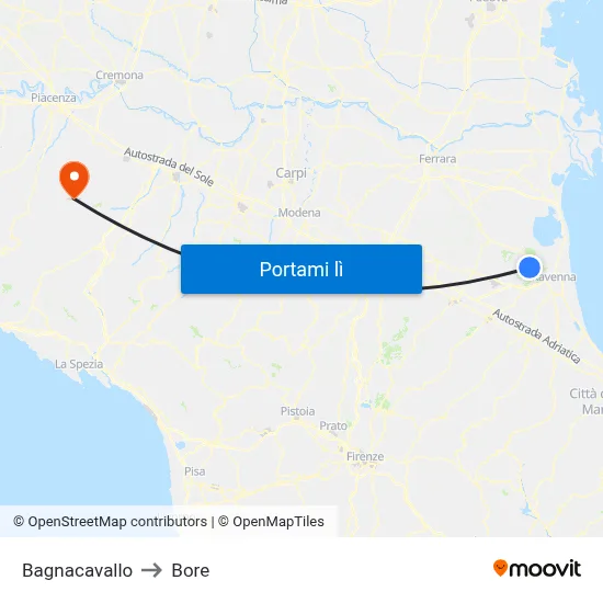 Bagnacavallo to Bore map