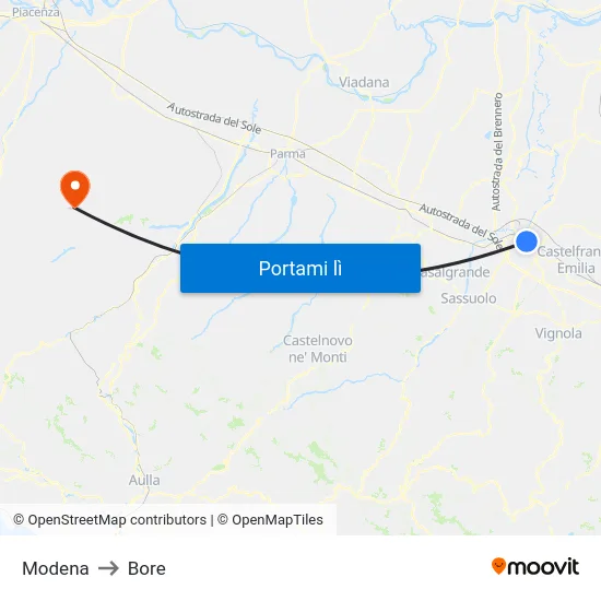 Modena to Bore map