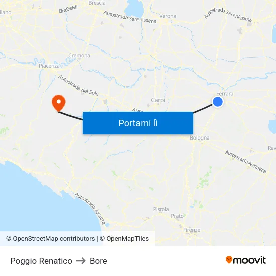 Poggio Renatico to Bore map