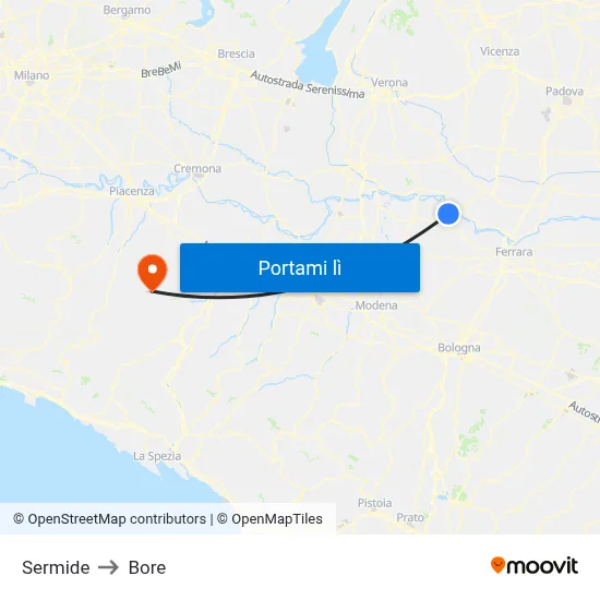 Sermide to Bore map