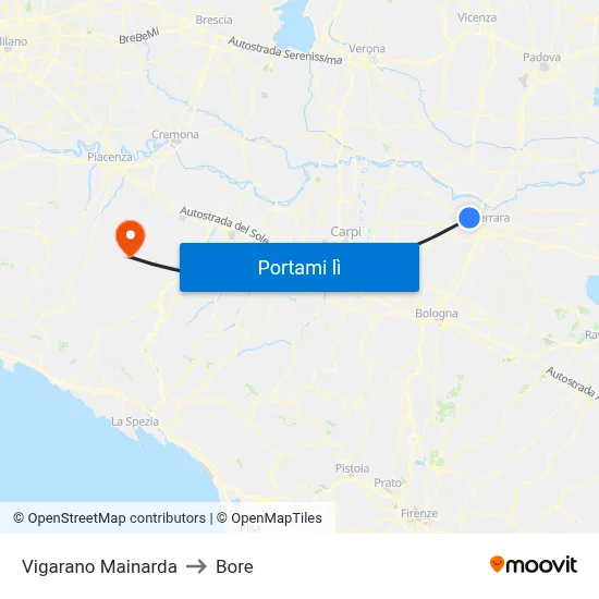 Vigarano Mainarda to Bore map