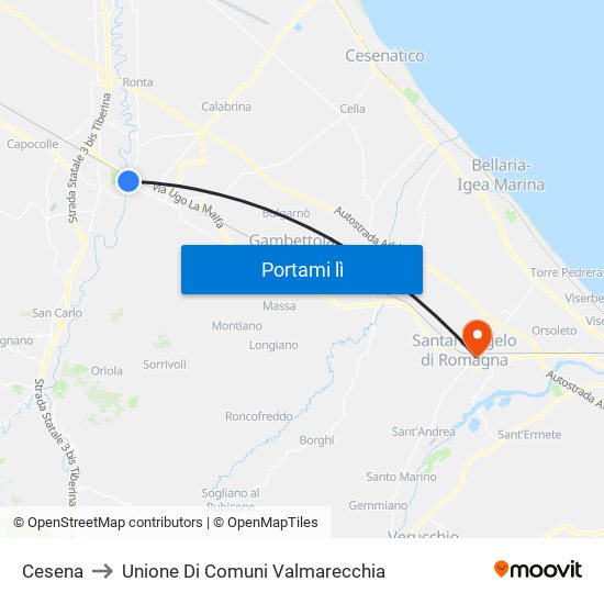 Cesena to Unione Di Comuni Valmarecchia map