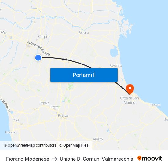 Fiorano Modenese to Unione Di Comuni Valmarecchia map