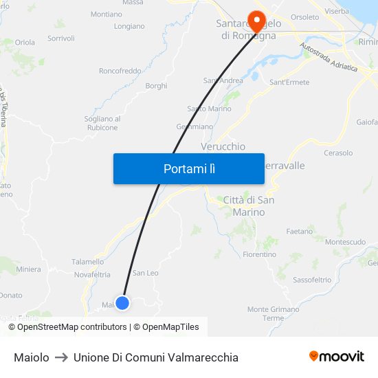 Maiolo to Unione Di Comuni Valmarecchia map