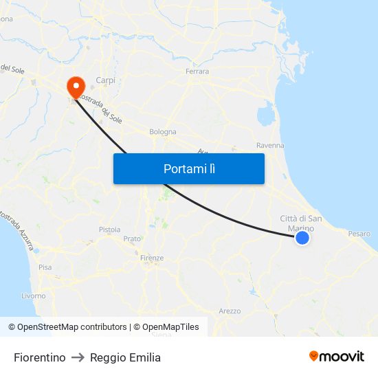 Fiorentino to Reggio Emilia map