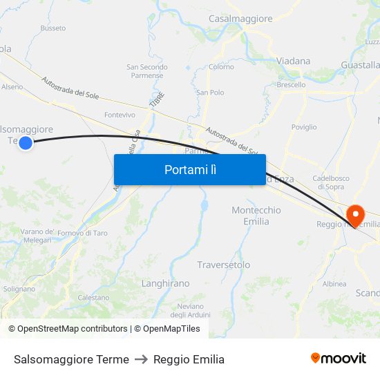 Salsomaggiore Terme to Reggio Emilia map