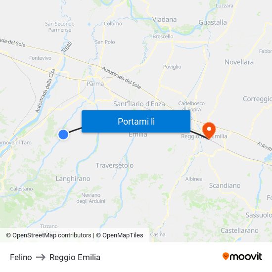 Felino to Reggio Emilia map